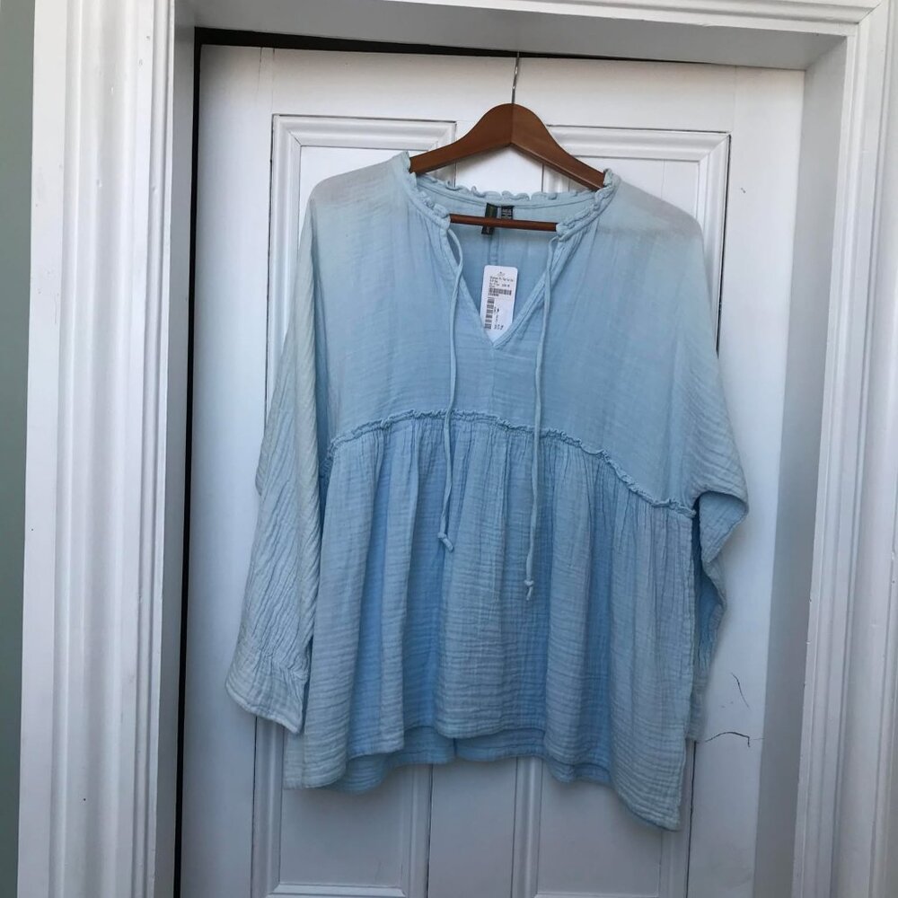 NWT Shannon Passero Women's Small Carley Two Tone Fog Tunic Top Blue Modest